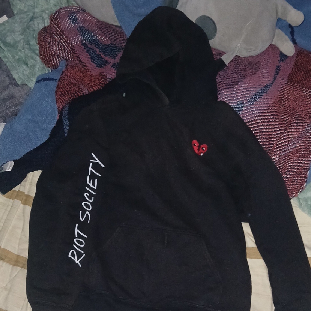 Riot Society Black Hoodie with Red Heart
